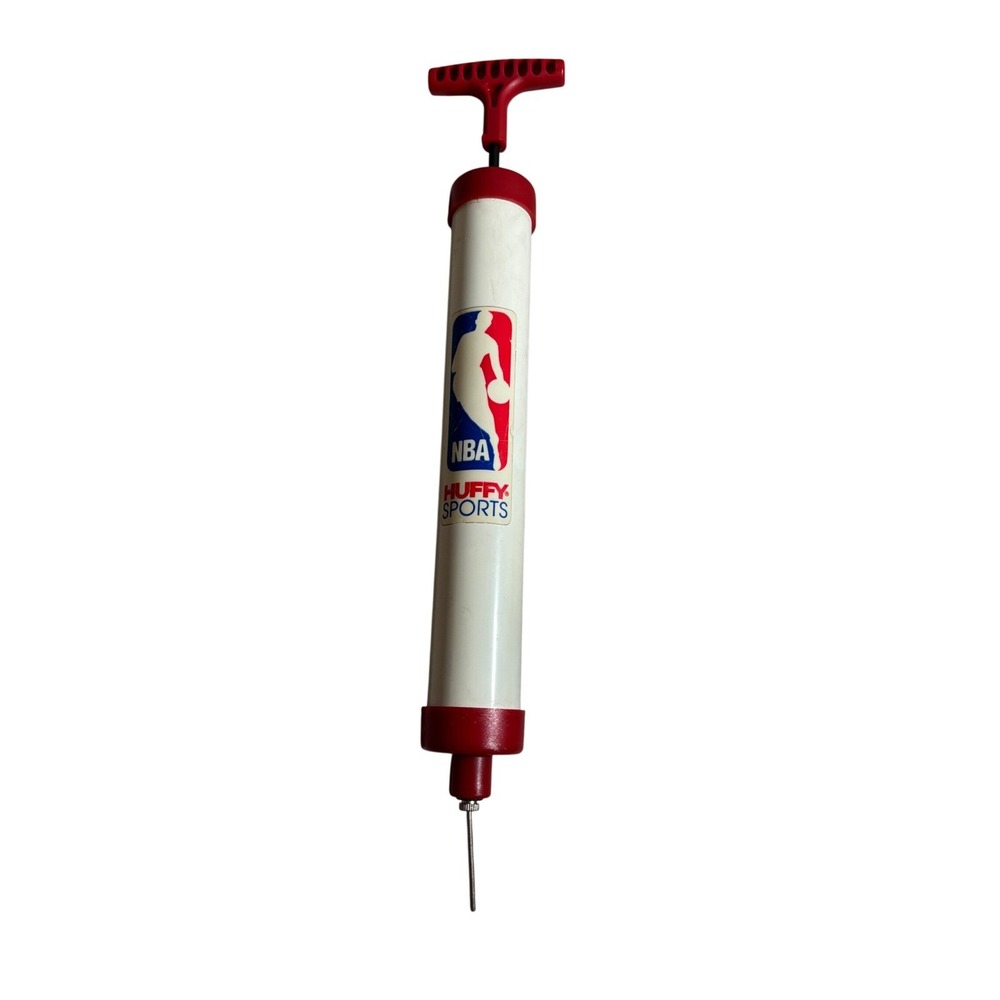 Vintage Huffy Sports NBA Basketball Hand Pump Manual Air Inflator Red White Blue